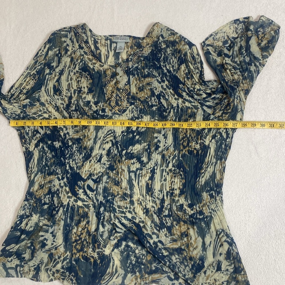Catherines Artistic‎ Blue and Tan Blouse Size 2X - Picture 2 of 6